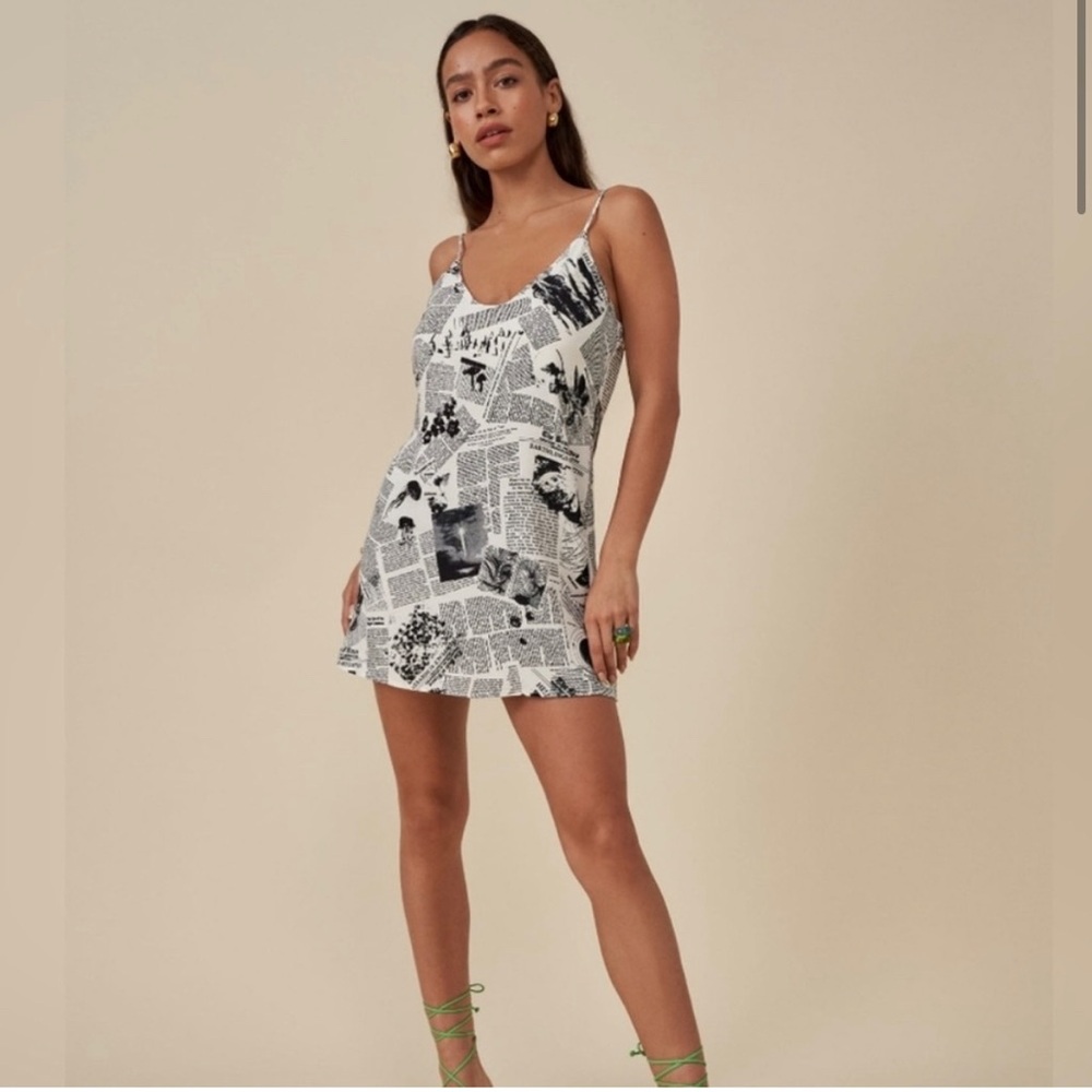 Reformation Ventura newspaper slip dress